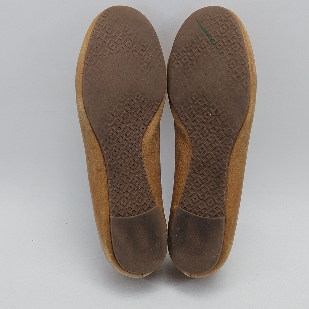 Tory Burch Tan Leather Reva Ballet Flats with Gold Logo - Picture 9 of 12